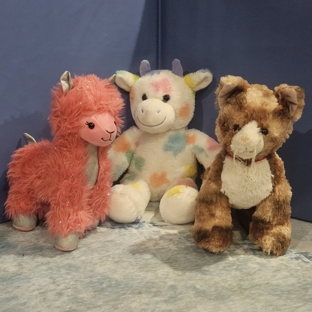 Build A Bear Plush‎ Bundle Pink Llama Pastel Spotted Cow Striped Cat BAB